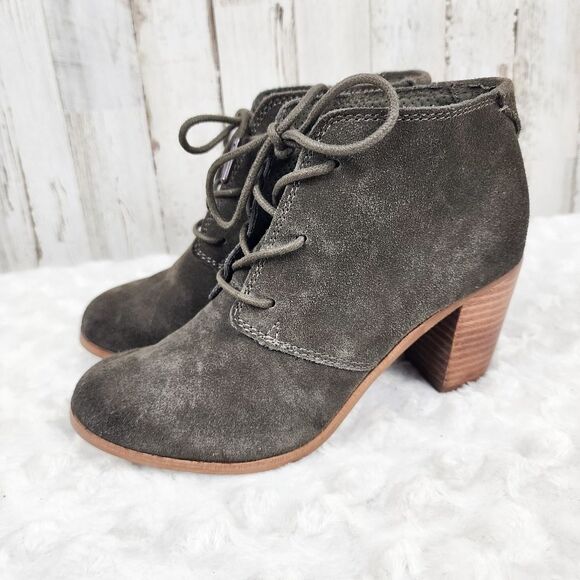 Toms Lunata Lace Up Snkle Booties Olive Green Suede Size 5 - Picture 2 of 9